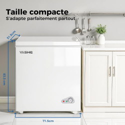 YASHE Congélateur coffre 150L, pose libre, Blanc | 2 paniers amovibles, 6 niveaux de température, faible consommation d'énergie 