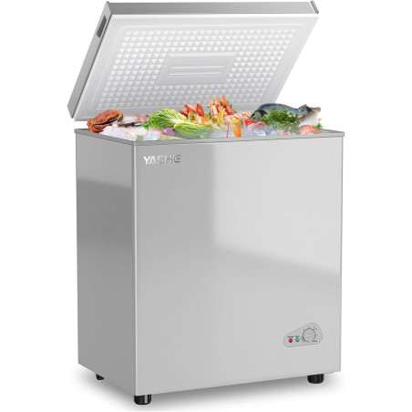 YASHE Congélateur coffre 150L, pose libre, Gris | 2 paniers amovibles, 6 niveaux de température, faible consommation d'énergie e