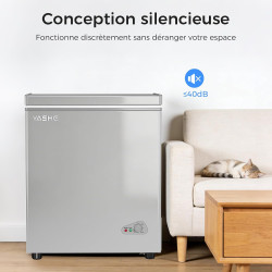 YASHE Congélateur coffre 150L, pose libre, Gris | 2 paniers amovibles, 6 niveaux de température, faible consommation d'énergie e