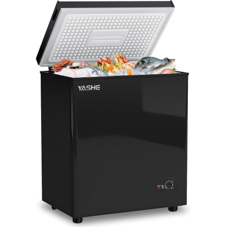 YASHE Congélateur coffre 150L, pose libre, Noir | 2 paniers amovibles, 6 niveaux de température, faible consommation d'énergie e