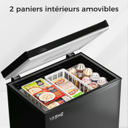 YASHE Congélateur coffre 150L, pose libre, Noir | 2 paniers amovibles, 6 niveaux de température, faible consommation d'énergie e