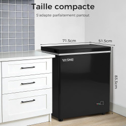 YASHE Congélateur coffre 150L, pose libre, Noir | 2 paniers amovibles, 6 niveaux de température, faible consommation d'énergie e