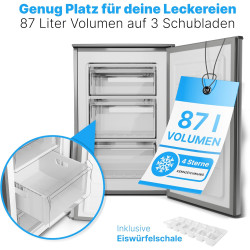 Bomann GS 7253 Stand Gefrierschrank, 55 cm breit, 87 L, 3 Gefrierschubladen, Edelstahloptik (772539)