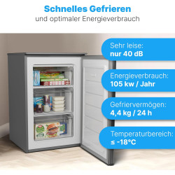 Bomann GS 7253 Stand Gefrierschrank, 55 cm breit, 87 L, 3 Gefrierschubladen, Edelstahloptik (772539)