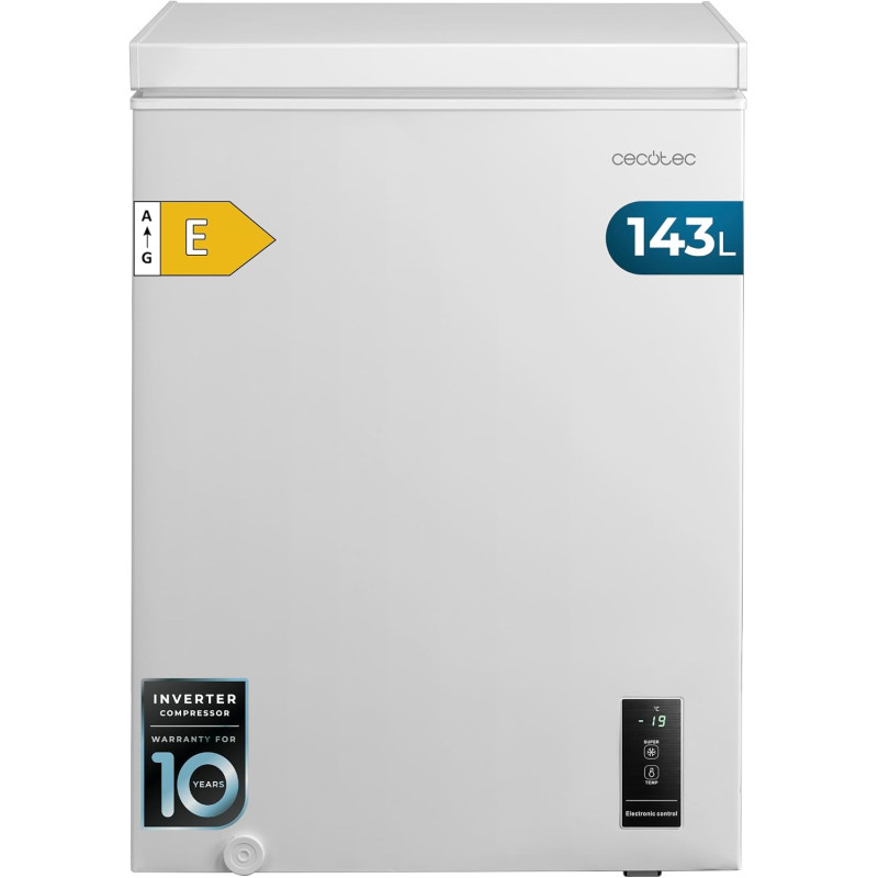 Cecotec congélateur coffre 143l bolero coolmarket chest 143p blanc e. panier avec poignées, contrôle électronique led, ultracont