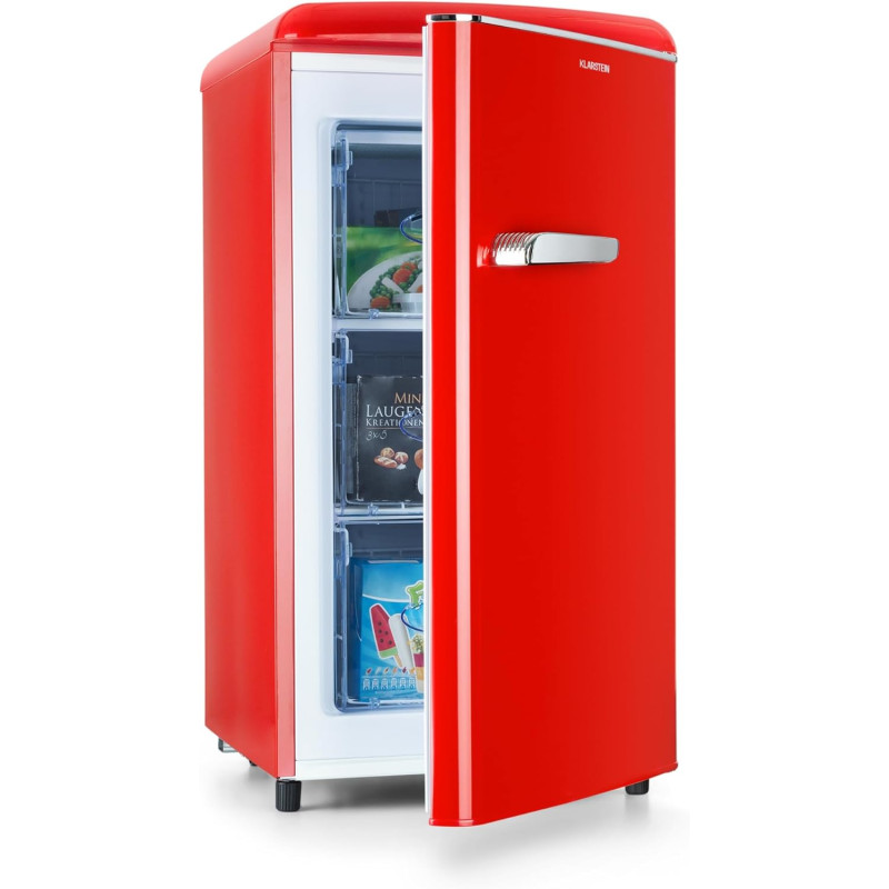 KLARSTEIN Laika - Congélateur, volume total 60 litres, thermostat à 5 niveaux, 0 à -18°C, 3 grilles, pose libre, design rétro - 