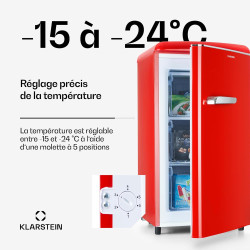 KLARSTEIN Laika - Congélateur, volume total 60 litres, thermostat à 5 niveaux, 0 à -18°C, 3 grilles, pose libre, design rétro - 