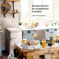 KLARSTEIN Laika – Congélateur, volume total 60 litres, thermostat à 5 niveaux, 0 à -18°C, 3 grilles, pose libre, design rétro - 