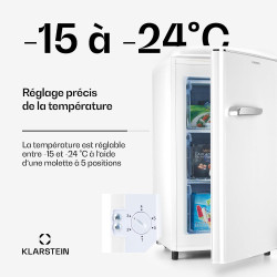 KLARSTEIN Laika – Congélateur, volume total 60 litres, thermostat à 5 niveaux, 0 à -18°C, 3 grilles, pose libre, design rétro - 