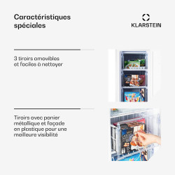 KLARSTEIN Laika – Congélateur, volume total 60 litres, thermostat à 5 niveaux, 0 à -18°C, 3 grilles, pose libre, design rétro - 