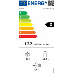 Comfee RCT210DK3EU(E) Réfrigérateur-Congélateur 2 Portes 204 L, Noir | Congélateur supérieur, 137 kWh/an, Inverter, 163L+41L, Te