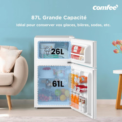 COMFEE' RCT87WH2(E) Réfrigérateur Congélateur Sous Plan, Petit Réfrigérateur Congélateur 87L avec Éclairage, Étagères Amovibles,