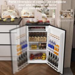 HOMCOM Réfrigérateur Congélateur Petit Réfrigérateur à Une Porte 91L Noir | Étagères Modulables, Compartiment Congélateur, Desig
