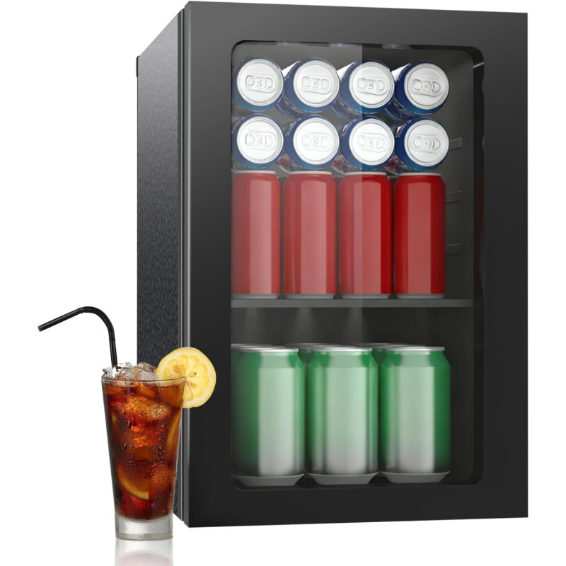 Réfrigérateur de boissons, 24 canettes/20 litres, mini réfrigérateur avec porte en transparent pour limonade, bière ou vin, plan