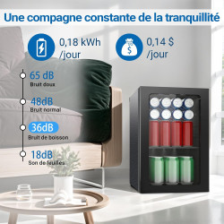 Réfrigérateur de boissons, 24 canettes/20 litres, mini réfrigérateur avec porte en transparent pour limonade, bière ou vin, plan