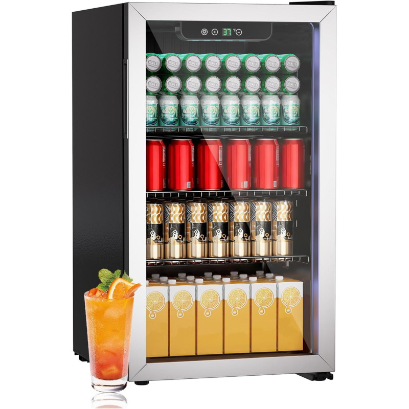Mini-Réfrigérateur 80L, Réfrigérateur Autonome pour Boissons de 115 Canettes avec Porte transparent, Réfrigérateur Sous le Compt