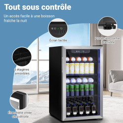 Mini-Réfrigérateur 80L, Réfrigérateur Autonome pour Boissons de 115 Canettes avec Porte transparent, Réfrigérateur Sous le Compt