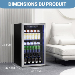 Mini-Réfrigérateur 80L, Réfrigérateur Autonome pour Boissons de 115 Canettes avec Porte transparent, Réfrigérateur Sous le Compt