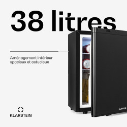 KLARSTEIN Mini Frigo de Chambre de 38L pour Boissons et Bieres, Petit Frigo Silencieux, Mini Bar Intérieur/Ext, Petit Refrigerat