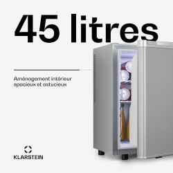 KLARSTEIN Mini Frigo de Chambre de 45L pour Boissons et Bieres, Petit Frigo Silencieux, Mini Bar Intérieur/Ext, Petit Refrigerat