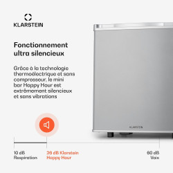 KLARSTEIN Mini Frigo de Chambre de 45L pour Boissons et Bieres, Petit Frigo Silencieux, Mini Bar Intérieur/Ext, Petit Refrigerat