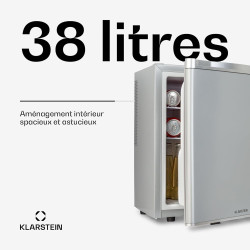 KLARSTEIN Mini Frigo de Chambre de 38L pour Boissons et Bieres, Petit Frigo Silencieux, Mini Bar Intérieur/Ext, Petit Refrigerat