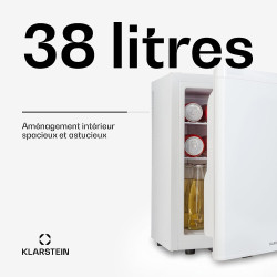 KLARSTEIN Mini Frigo de Chambre de 38L pour Boissons et Bieres, Petit Frigo Silencieux, Mini Bar Intérieur/Ext, Petit Refrigerat