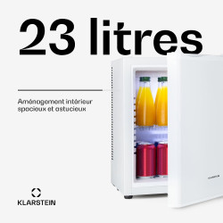 KLARSTEIN Mini Frigo de Chambre de 23L pour Snacks et Boissons, Petit Frigo Top Silencieux, Mini Bar, Petit Réfrigérateur Campin