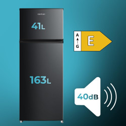 Cecotec réfrigérateur combiné bolero coolmarket 2d 204 noir e, 204l, 143 cm de hauteur, 55 cm de largeur, classe e, silencieux, 