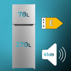 Cecotec Réfrigérateur à deux portes Bolero CoolMarket 2D 348 NF Inox E. Compresseur Inverter, 348L, NoFrost, classe E, design in