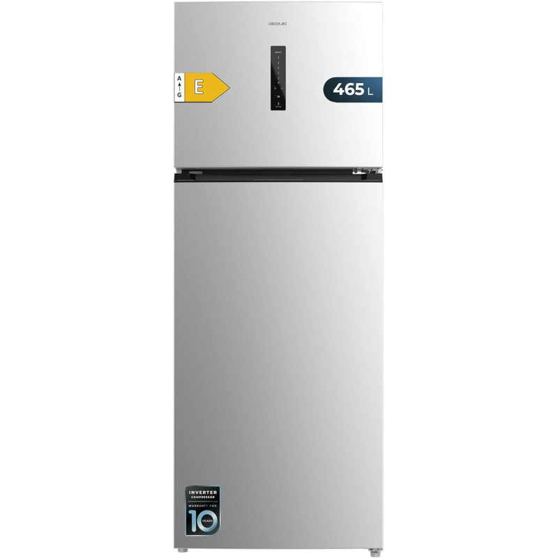Cecotec Refrigerateur Congelateur Combiné Bolero CoolMarket 2D 465 NF Inox E. Réfrigérateur 465L, No Frost, écran extérieur avec