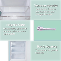 magictec Frigo vintage,Retro réfrigérateur congelateur | H. 179cm | 236L (168L/68L) | Total No Frost | Combiné refrigerateur con