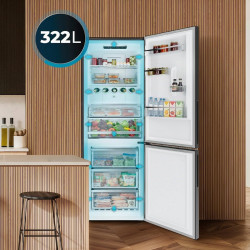 Cecotec réfrigérateur combiné total no frost 322l bolero coolmarket combi 322i blanc glass e. 185,5cm de hauteur, 59,5cm de larg