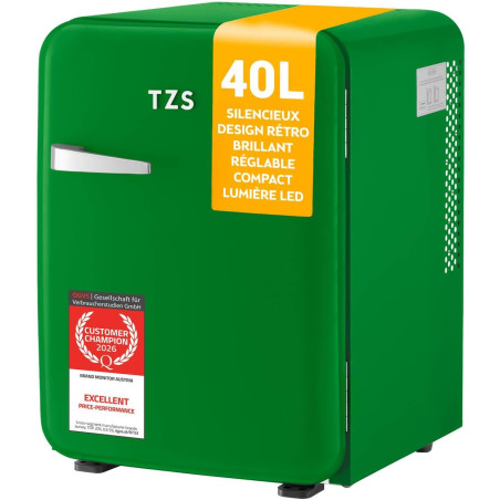 TZS First Austria - Mini Réfrigérateur Rétro 40L - Silencieux 22dB - Sans Compresseur pour Chambre & Bureau - Vert foncé - Frigo