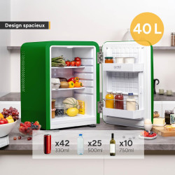 TZS First Austria - Mini Réfrigérateur Rétro 40L - Silencieux 22dB - Sans Compresseur pour Chambre & Bureau - Vert foncé - Frigo