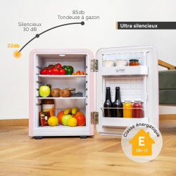 TZS First Austria Mini Réfrigérateur Rétro 40L - Silencieux 22dB - Sans Compresseur pour Chambre & Bureau - Rose - Frigo d'appoi