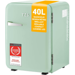 TZS First Austria - Mini Réfrigérateur Rétro 40L silencieux - Petit Minifrigo design vintage avec lumière intérieure et 2 compar