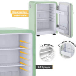 TZS First Austria - Mini Réfrigérateur Rétro 40L silencieux - Petit Minifrigo design vintage avec lumière intérieure et 2 compar