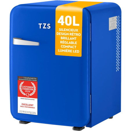 TZS First Austria - Mini Réfrigérateur Rétro 40L - Silencieux 22dB - Sans Compresseur pour Chambre & Bureau - Bleu foncé - Frigo