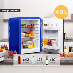 TZS First Austria - Mini Réfrigérateur Rétro 40L - Silencieux 22dB - Sans Compresseur pour Chambre & Bureau - Bleu foncé - Frigo