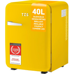 TZS First Austria - Mini Réfrigérateur Rétro 40L - Silencieux 22dB - Sans Compresseur pour Chambre & Bureau - Jaune - Frigo d'ap