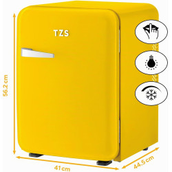 TZS First Austria - Mini Réfrigérateur Rétro 40L - Silencieux 22dB - Sans Compresseur pour Chambre & Bureau - Jaune - Frigo d'ap