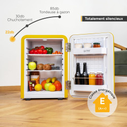 TZS First Austria - Mini Réfrigérateur Rétro 40L - Silencieux 22dB - Sans Compresseur pour Chambre & Bureau - Jaune - Frigo d'ap