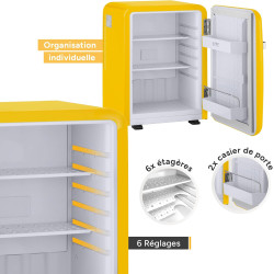 TZS First Austria - Mini Réfrigérateur Rétro 40L - Silencieux 22dB - Sans Compresseur pour Chambre & Bureau - Jaune - Frigo d'ap