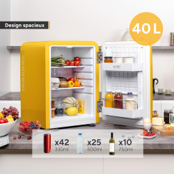 TZS First Austria - Mini Réfrigérateur Rétro 40L - Silencieux 22dB - Sans Compresseur pour Chambre & Bureau - Jaune - Frigo d'ap