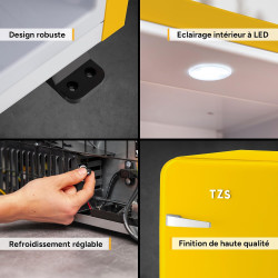 TZS First Austria - Mini Réfrigérateur Rétro 40L - Silencieux 22dB - Sans Compresseur pour Chambre & Bureau - Jaune - Frigo d'ap