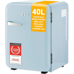 TZS First Austria - Mini Réfrigérateur Rétro 40L silencieux - Petit Minifrigo design vintage avec lumière intérieure et 2 compar