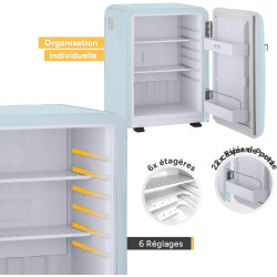 TZS First Austria - Mini Réfrigérateur Rétro 40L silencieux - Petit Minifrigo design vintage avec lumière intérieure et 2 compar