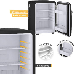 TZS First Austria - Mini Réfrigérateur Rétro 40L silencieux - Petit Minifrigo design vintage avec lumière intérieure et 2 compar