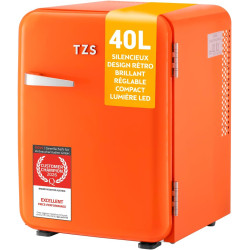 TZS First Austria - Mini Réfrigérateur Rétro 40L silencieux - Petit Minifrigo design vintage avec lumière intérieure et 2 compar